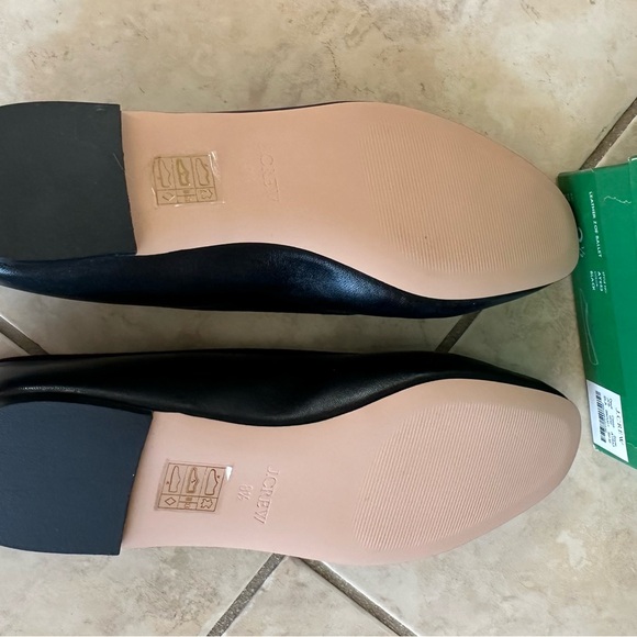 J. Crew Black Leather Ballet Flats with Bow Trim - Picture 4 of 4